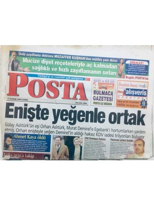 Gökçe Koleksiyon Posta Gazetesi 17 Kasım 2000 - Enişte Yeğenle Ortak   GZ42960