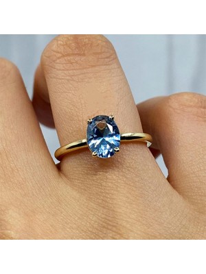 Fasek Gold 1.50 Karat London Blue Topaz Tektaş 14 Ayar Altın Evlilik Teklifi Yüzüğü-Hediye Altın Tektaş Yüzük