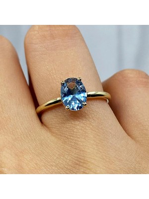 Fasek Gold 1.50 Karat London Blue Topaz Tektaş 14 Ayar Altın Evlilik Teklifi Yüzüğü-Hediye Altın Tektaş Yüzük