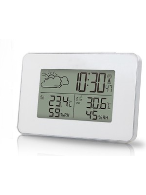 Hermoso Kablosuz Hava Durumu Alarm Saati LCD Dijital Ekran, Beyaz (Yurt Dışından)