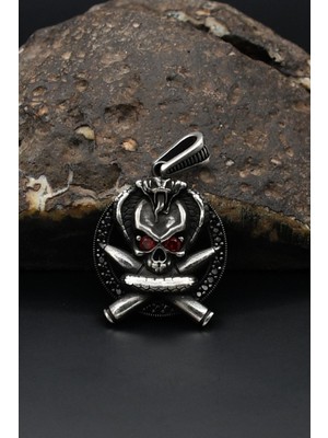 Prestige Gümüş Mermili Kurukafa Figürlü Kolye Ucu 925 Ayar Gümüş