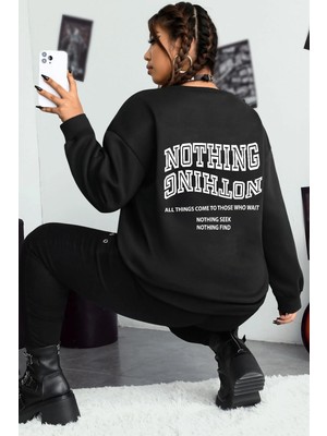 Only Trendwear  Unisex Nothing Baskılı Bisiklet Yaka Sweatshirt