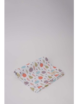 Bugula Sertifikalı Bebek Battaniyesi 110x110cm Balkabağı Desen Müslin Kundak Doğal Kumaş