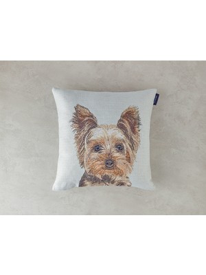 English Home Terrier Goblen Kırlent Kılıfı Ekru