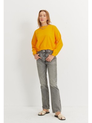 Tubia Kadın Kayısı Renk Basic Kısa Sweatshirt