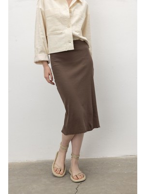 Tubia Kadın Kahverengi Ucu Fırfırlı Kaşkorse Etek