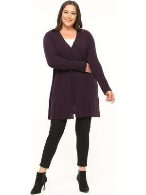 Laden Triko Büyük Beden  Cardigan Uzun Kadın Anne Dökümlü Hırka