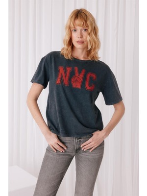 Tubia Nyc Baskılı Antrasit Renk T-Shirt