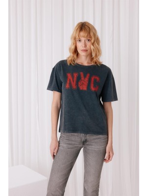 Tubia Nyc Baskılı Antrasit Renk T-Shirt