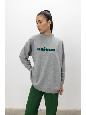 Tubia Unique Nakış Işlemeli Gri Melanj Sweatshirt