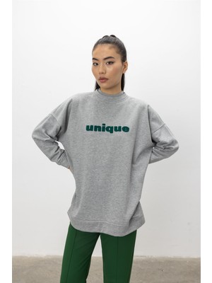 Tubia Unique Nakış Işlemeli Gri Melanj Sweatshirt