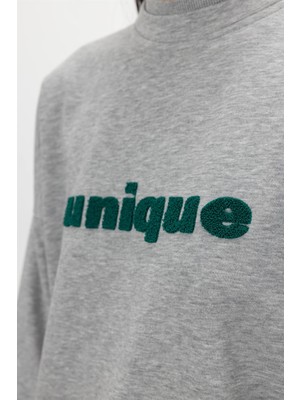 Tubia Unique Nakış Işlemeli Gri Melanj Sweatshirt