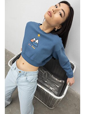 Tubia Sun Shine Baskılı Şardonlu Crop Sweatshirt