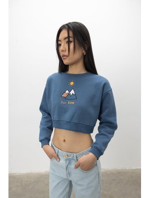 Tubia Sun Shine Baskılı Şardonlu Crop Sweatshirt