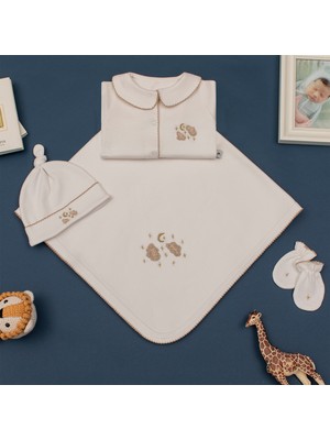 Florije Baby Twinkle El Işi Organik Yenidoğan Hastane Çıkış Seti Bej