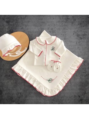 Florije Baby Kokina Yılbaşı El Işi Organik Yenidoğan Hastane Çıkış Seti Kırmızı