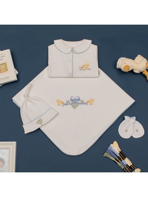 Florije Baby Little Chick El Işi Organik Yenidoğan Hastane Çıkış Seti Mavi