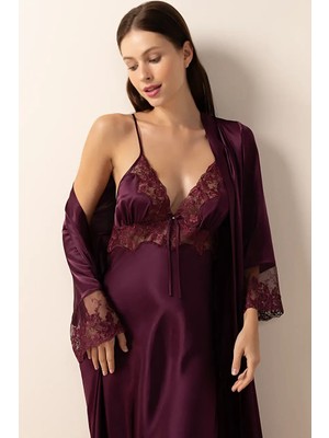 Ayyıldız 3803 Mürdüm Gecelik Sabahlık Takım