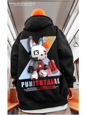 Touz Moda Street Wear Punıshtaıal Baskılı Oversize  Siyah Kapşonlu Hoodie Sweatshirt