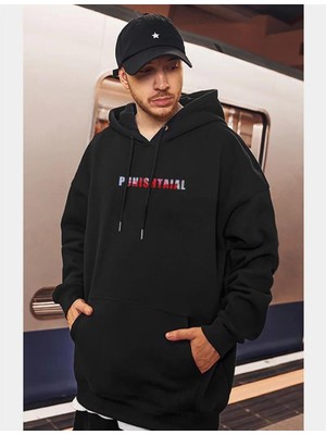 Touz Moda Street Wear Punıshtaıal Baskılı Oversize  Siyah Kapşonlu Hoodie Sweatshirt