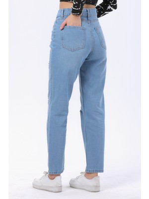 Tofisa 23809-BUZ-MAVI Mom Jeans Kot Pantolon