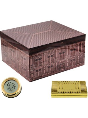 Lafuli Kahverengi Tek Katlı Desenli Humidor Puro Kutusu RD09