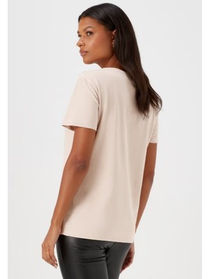 Kübra tekstil Bej Payet T-Shirt