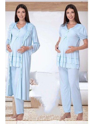 Effortt Lohusa Sabahlıklı Pijama Takımı Mavi - 8024