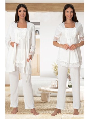 Effortt Lohusa Sabahlıklı Pijama Takımı Ekru - 6034