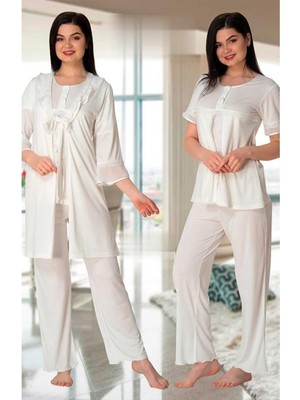 Effortt Lohusa Sabahlıklı Pijama Takımı Ekru - 4074