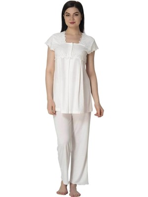 Effortt Dantelli Lohusa Pijama Takımı Beyaz - 5012