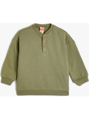 Koton Düğmeli Sweatshirt Uzun Kollu Pamuklu