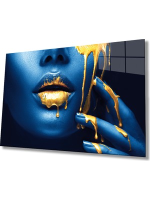 Miray Life Sarı Dudaklı Mavi Yüzlü Kadın Cam Tablo