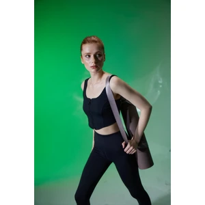 Siyah Renk Ortadan Fermuarlı Crop Bluz