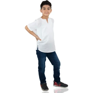 Eliş Şile Bezi Kısa Kol Şile Bezi Bisiklet Yaka Yazlık Erkek Çocuk Tshirt Beyaz 3001