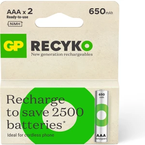 GP Batteries Gp Recyko 650 Aaa Ince Kalem Ni-Mh Şarjlı Pil 1.2 Volt 2'li Kart