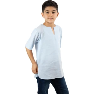 Eliş Şile Bezi Kısa Kol Şile Bezi Bisiklet Yaka Erkek Çocuk T-Shirt Buz Mavi