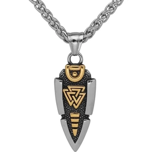 Valknut Işlemeli Çift Taraflı Ok Ucu Erkek 316L Çelik Kolye