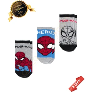 Lisanslı Spiderman Desenli Patik  Çorap 3lü