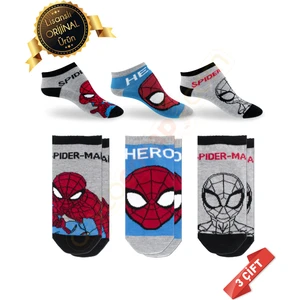 Lisanslı Spiderman Desenli Patik  Çorap 3lü