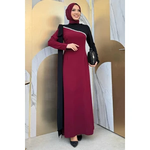 Bym Fashion Tek Omuz Fiyonk Apoletli Çift Renk Elbise 3862 Bordo