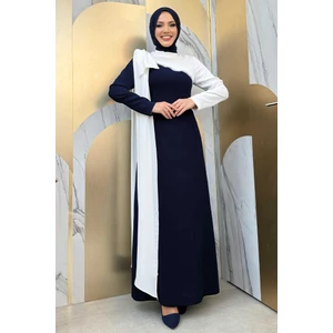 Bym Fashion Tek Omuz Fiyonk Apoletli Çift Renk Elbise 3862 Lacivert