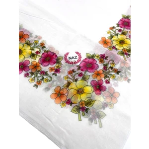Naz İpek %100 Pamuklu Ortası Boş Kenarı Çiçekli Oyalanacak Yazma 100X100 cm Eşarp