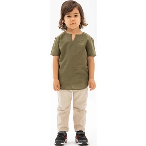 Kısa Kol Şile Bezi Bisiklet Yaka Erkek Çocuk T-Shirt Haki