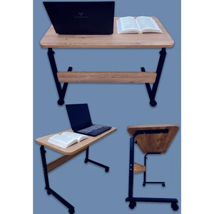 Yükseklik Ayarlı Laptop Sehpası ve Çalışma Masası - Atlantik Çam Tekerli 80X40 Oval Kenar