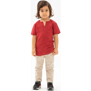 Kısa Kol Şile Bezi Bisiklet Yaka Erkek Çocuk Tshirt Kırmızı