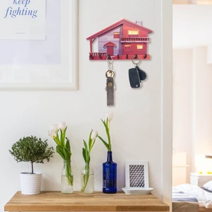 Dekoratif Kırmızı Müstakil Ev Temalı Anahtar Askısı Dekor