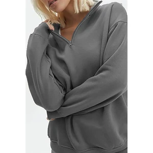 Füme Fermuar Detaylı Oversize Sweatshirt MG1933