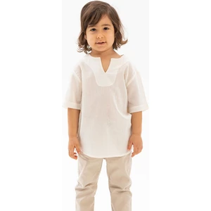 Eliş Şile Bezi Kısa Kol Şile Bezi Bisiklet Yaka Yazlık Erkek Çocuk Tshirt Krem 3002