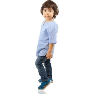 Eliş Şile Bezi Kısa Kol Şile Bezi Bisiklet Yaka Erkek Çocuk T-Shirt Mavi